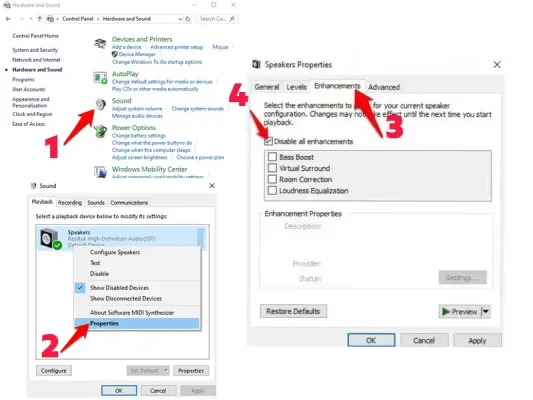 Audio Enhancements را غیرفعال کنید