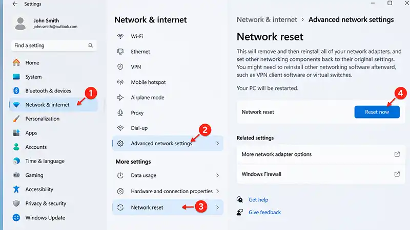 ریست تنظیمات شبکه در ویندوز با گزینه Network Reset
