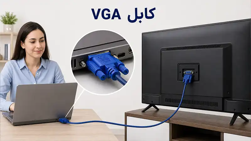 آموزش اتصال لپ تاپ به تلویزیون با کابل VGA و نمایش پورت ورودی
