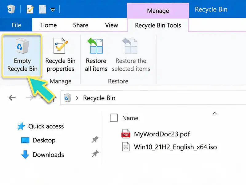 حذف محتویات Recycle Bin برای خالی کردن فضای لپ تاپ