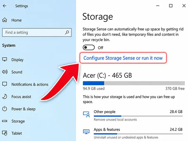 فعال کردن Storage Sense در ویندوز برای خالی کردن حافظه لپ تاپ