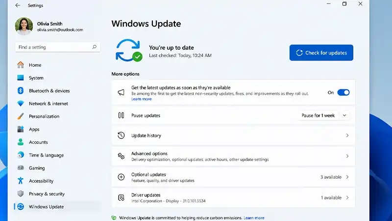 اجرای Windows Update و دریافت آپدیت‌های درایور در ویندوز ۱۱ برای سیستم‌های آل این وان MSI