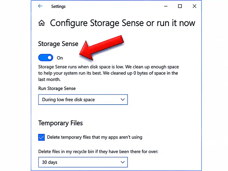 تنظیمات Storage Sense در ویندوز برای مدیریت فضای ذخیره سازی