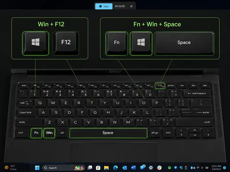 اسکرین شات با Win + F12 یا Fn + Windows + Space برای لپتاپهای بدون کلید PrtScn