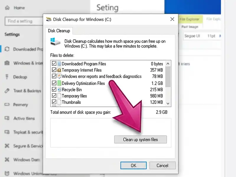 استفاده از ابزار Disk Cleanup در ویندوز برای خالی کردن فضای لپ تاپ
